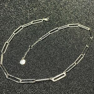 ~ Marlyn Schiff Pave Link Necklace 16-18" Silvertone / Cubic Zirconia